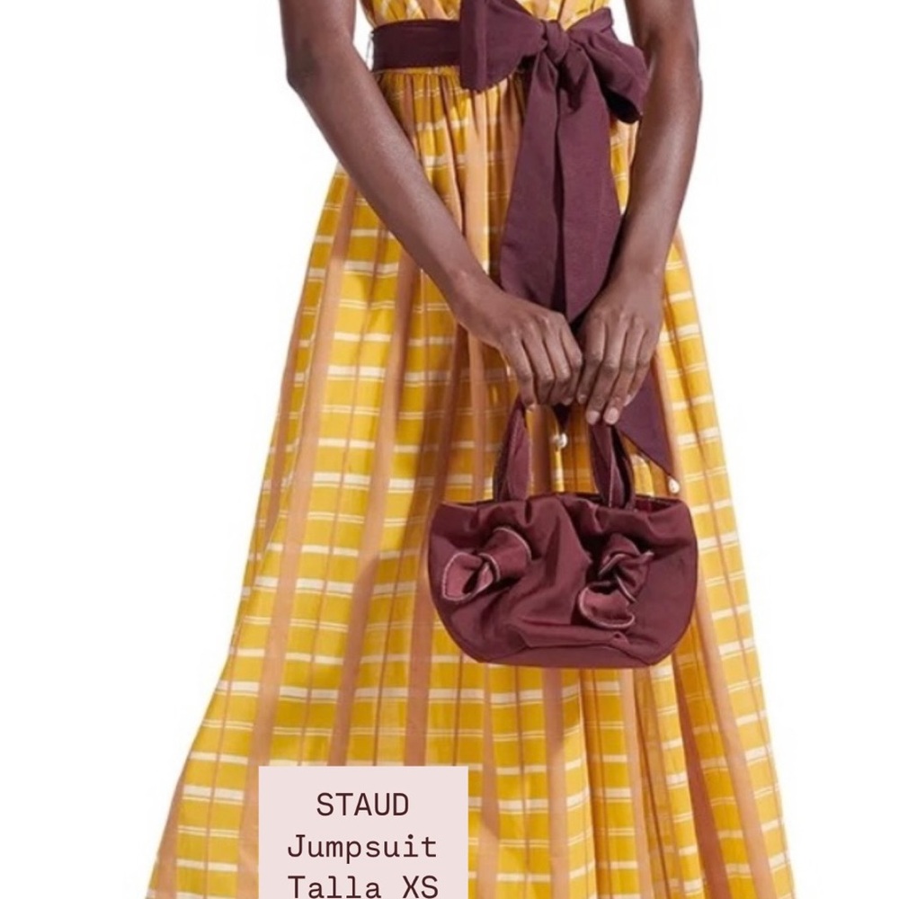 STAUD Yellow and Brown Striped Dress